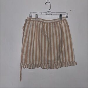 J Crew Striped Tan and White Women's Wrap Ruffle Hem Skirt